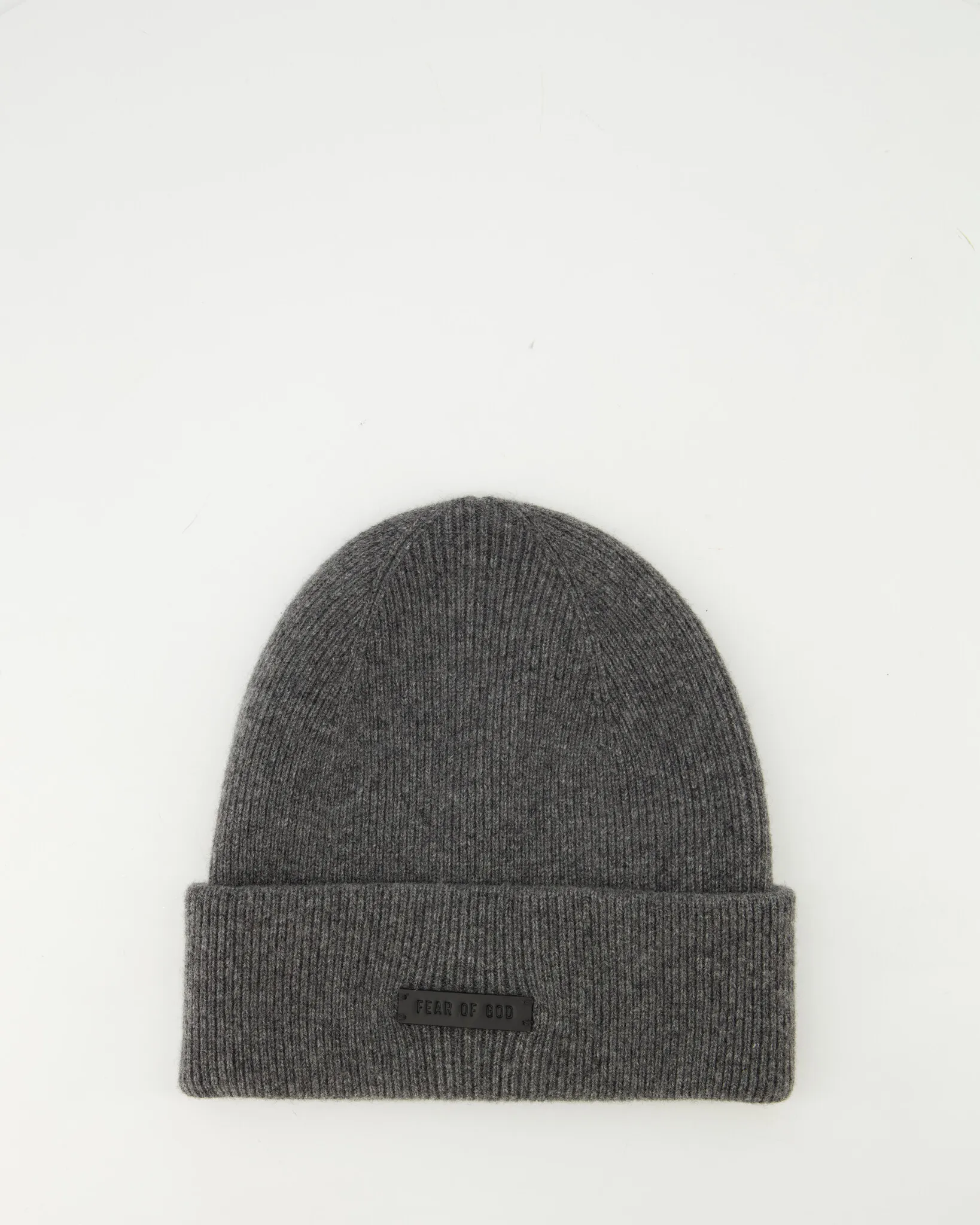 Patch Knitted Ribbed Beanie Grijs